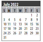 District School Academic Calendar for Walter Hall Elementary for July 2022