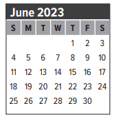 District School Academic Calendar for Walter Hall Elementary for June 2023
