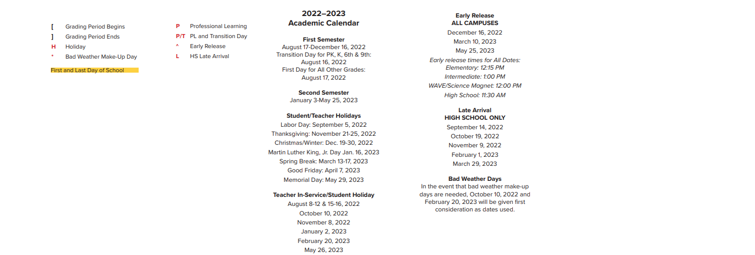 District School Academic Calendar Key for Seabrook Intermediate