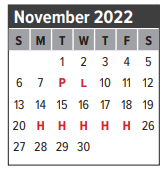 District School Academic Calendar for Ed H White Elementary for November 2022