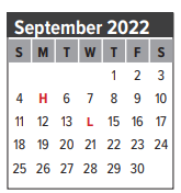 District School Academic Calendar for Clear Lake H S for September 2022