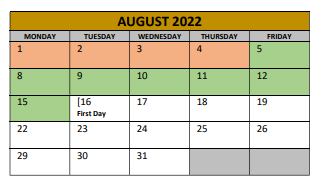 District School Academic Calendar for Irving Elementary for August 2022