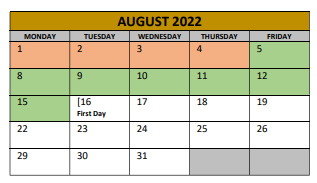 District School Academic Calendar for Adams Elementary for August 2022