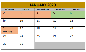 District School Academic Calendar for Irving Elementary for January 2023
