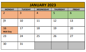 District School Academic Calendar for Adams Elementary for January 2023