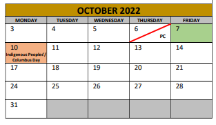 District School Academic Calendar for Irving Elementary for October 2022