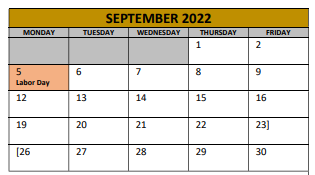 District School Academic Calendar for Adams Elementary for September 2022