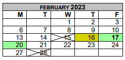 District School Academic Calendar for Eastside Int for February 2023