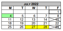 District School Academic Calendar for Gulf Coast H S for July 2022