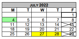 District School Academic Calendar for Southside Primary for July 2022