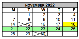 District School Academic Calendar for Eastside Int for November 2022