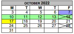 District School Academic Calendar for Eastside Int for October 2022