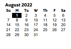 District School Academic Calendar for Vaughan Elementary School for August 2022