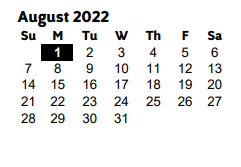 District School Academic Calendar for Birney Elementary School for August 2022