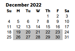 District School Academic Calendar for Fair Oaks Elementary School for December 2022