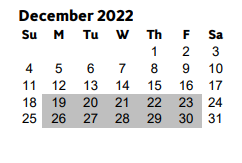 District School Academic Calendar for Vaughan Elementary School for December 2022