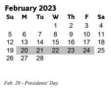 District School Academic Calendar for Fitzhugh Lee Transitional Learning Center for February 2023