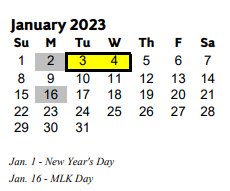 District School Academic Calendar for Acworth Elementary School for January 2023