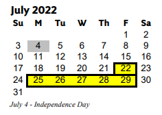 District School Academic Calendar for Kennesaw Elem School for July 2022
