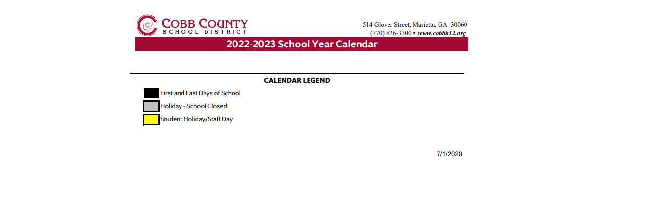 District School Academic Calendar Key for Campbell Middle School