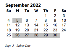 District School Academic Calendar for Ford Elementary School for September 2022