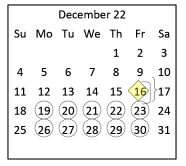 District School Academic Calendar for Forest Ridge for December 2022