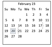 District School Academic Calendar for Center For Alternative Learning for February 2023