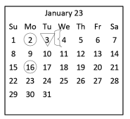 District School Academic Calendar for Center For Alternative Learning for January 2023
