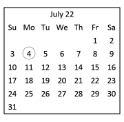 District School Academic Calendar for Forest Ridge for July 2022