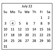 District School Academic Calendar for College Station Middle School for July 2022