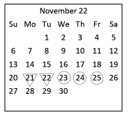District School Academic Calendar for Center For Alternative Learning for November 2022