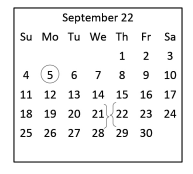 District School Academic Calendar for Pebble Creek Elementary for September 2022