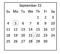 District School Academic Calendar for College Station Middle School for September 2022