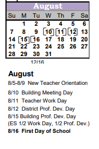 District School Academic Calendar for Stratton Elementary School for August 2022