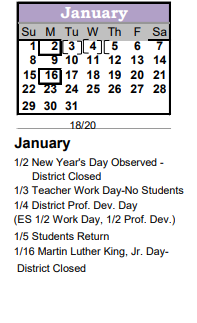 District School Academic Calendar for Bijou Alternative Program for January 2023