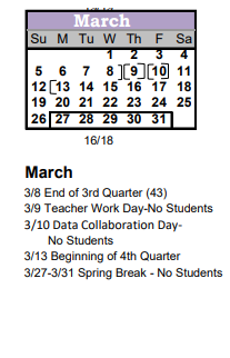 District School Academic Calendar for Bates Elementary School for March 2023