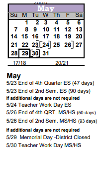 District School Academic Calendar for Nikola Tesla Education Opportunity Center for May 2023