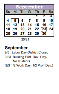 District School Academic Calendar for Wasson High School for September 2022