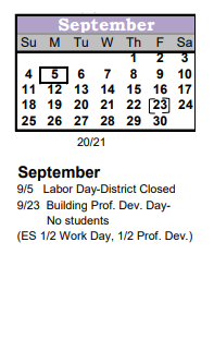 District School Academic Calendar for Buena Vista Elementary School for September 2022