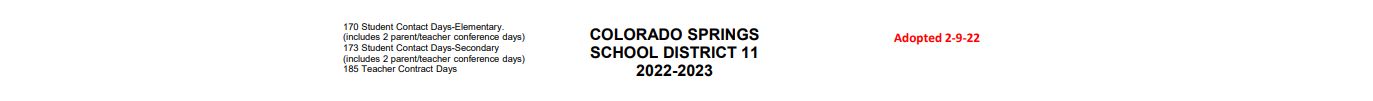 District School Academic Calendar for Bijou Alternative Program