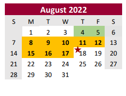 District School Academic Calendar for Brazoria Co J J A E P for August 2022