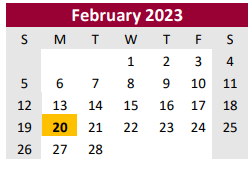 District School Academic Calendar for Brazoria Co J J A E P for February 2023