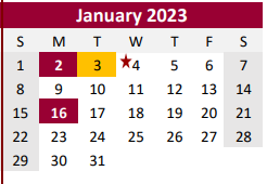District School Academic Calendar for Brazoria Co J J A E P for January 2023