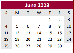 District School Academic Calendar for West Brazos Junior High for June 2023