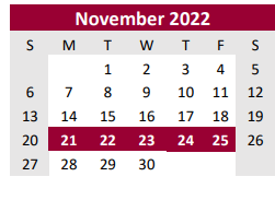 District School Academic Calendar for Columbia H S for November 2022