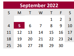 District School Academic Calendar for West Brazos Junior High for September 2022