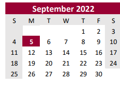 District School Academic Calendar for Brazoria Co J J A E P for September 2022