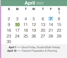 District School Academic Calendar for Spring Branch Middle for April 2023