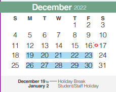 District School Academic Calendar for Rahe Bulverde Elementary School for December 2022