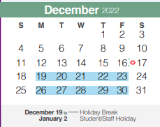 District School Academic Calendar for Mh Specht Elementary School for December 2022